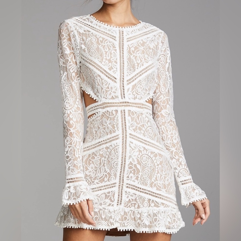 For Love and Lemons Emerie Lace Cutout Dress - Long Sleeve, White